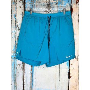 women nike dri fit running shorts large Blue Zip Pocket Drawstring Elastic Waist